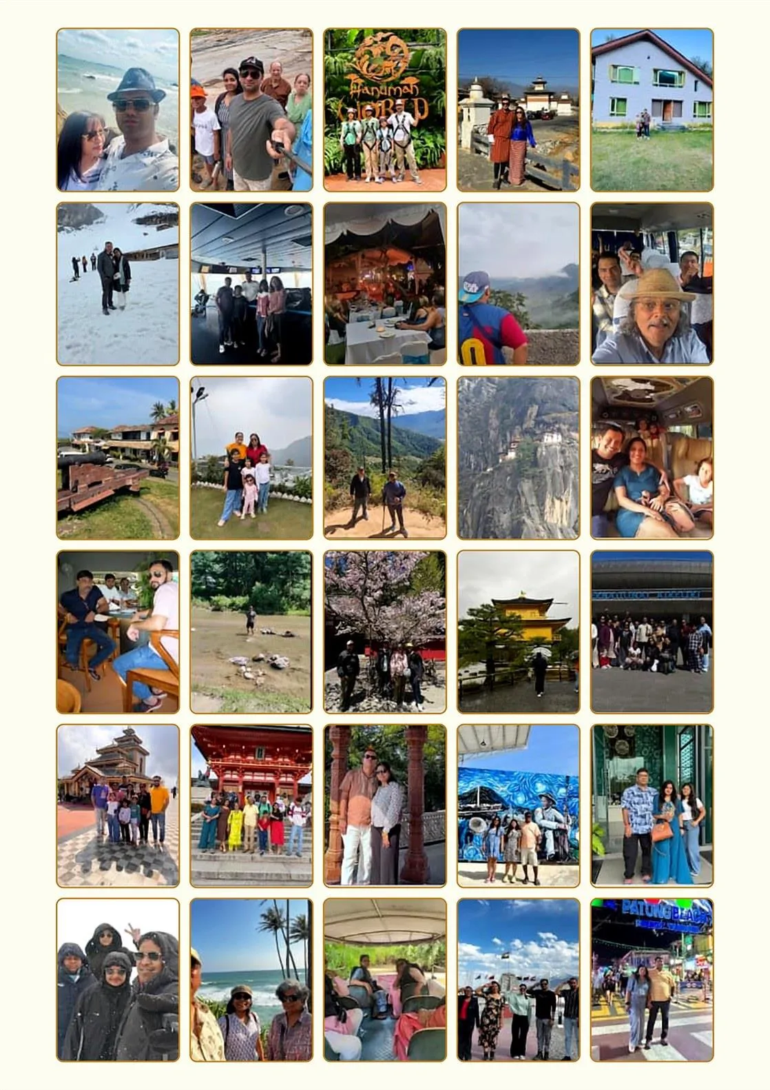 A grid of photos of Travel Buddy travellers on past group trips